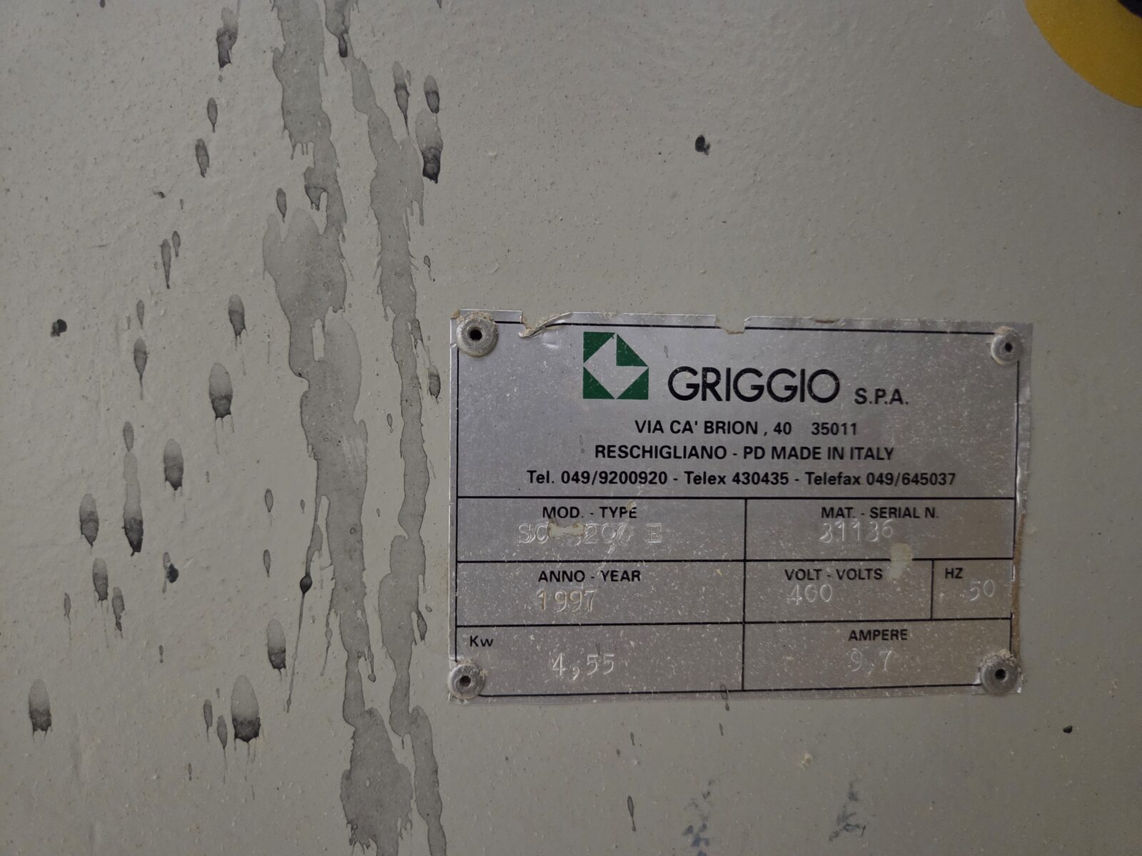 Griggio výrobní štítek